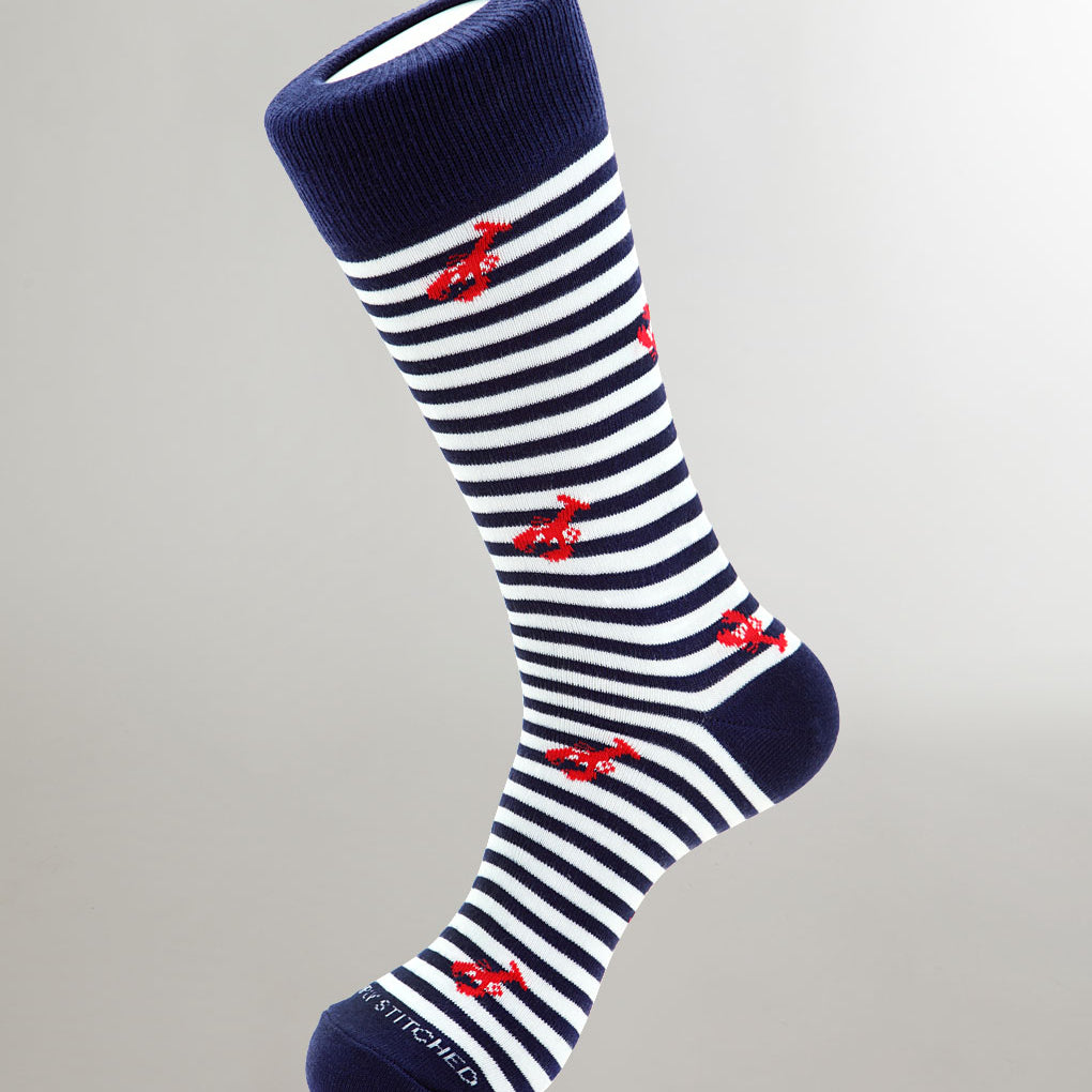 Unsimply Stitched Lobster Stripe Sock Red-white-blue