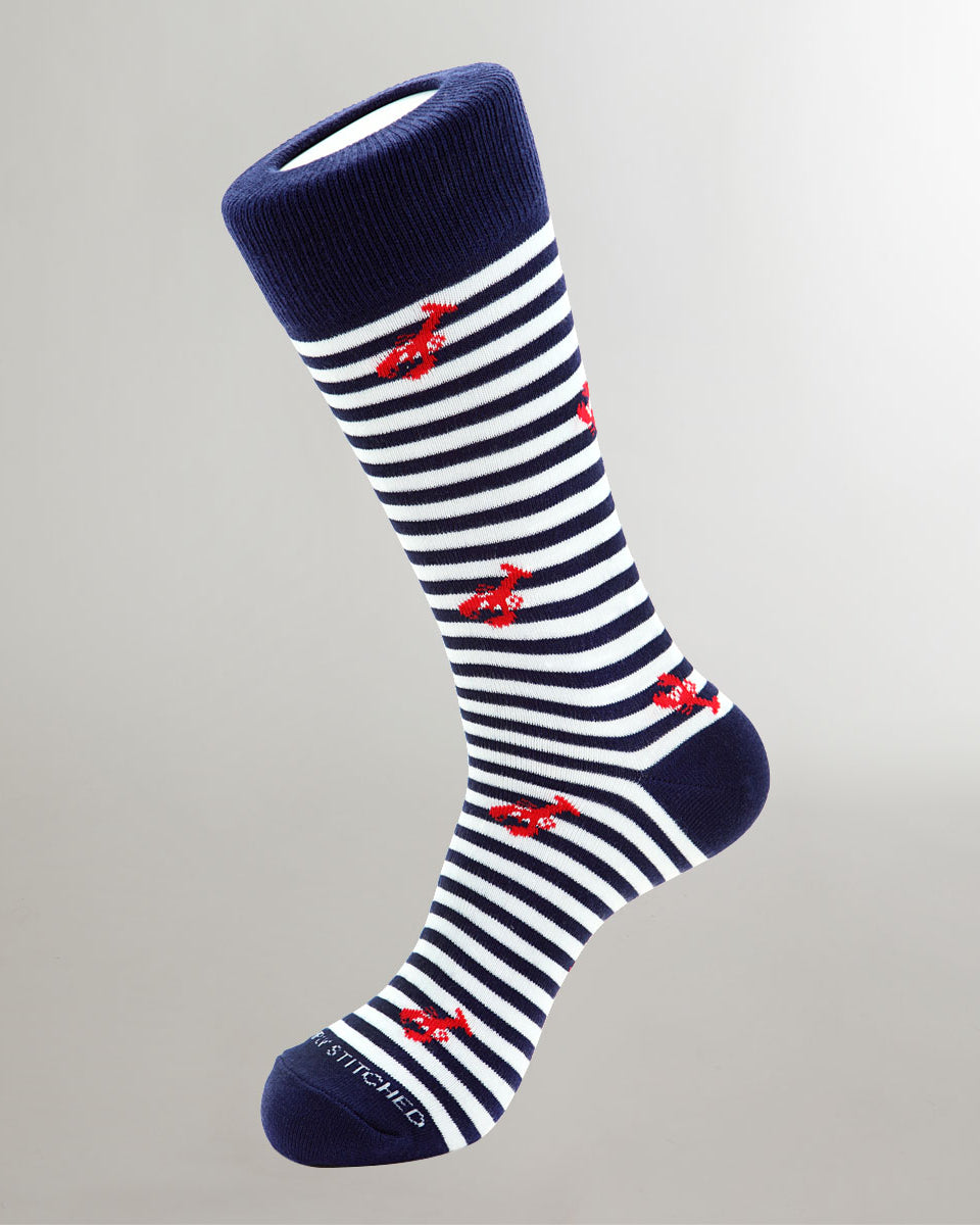 Unsimply Stitched Lobster Stripe Sock Red-white-blue