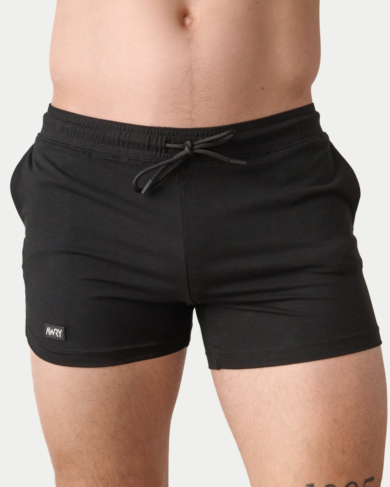 Awry Vers Short V2.1 Black — men's bamboo athletic short, front view showing form-fitting 4-inch inseam