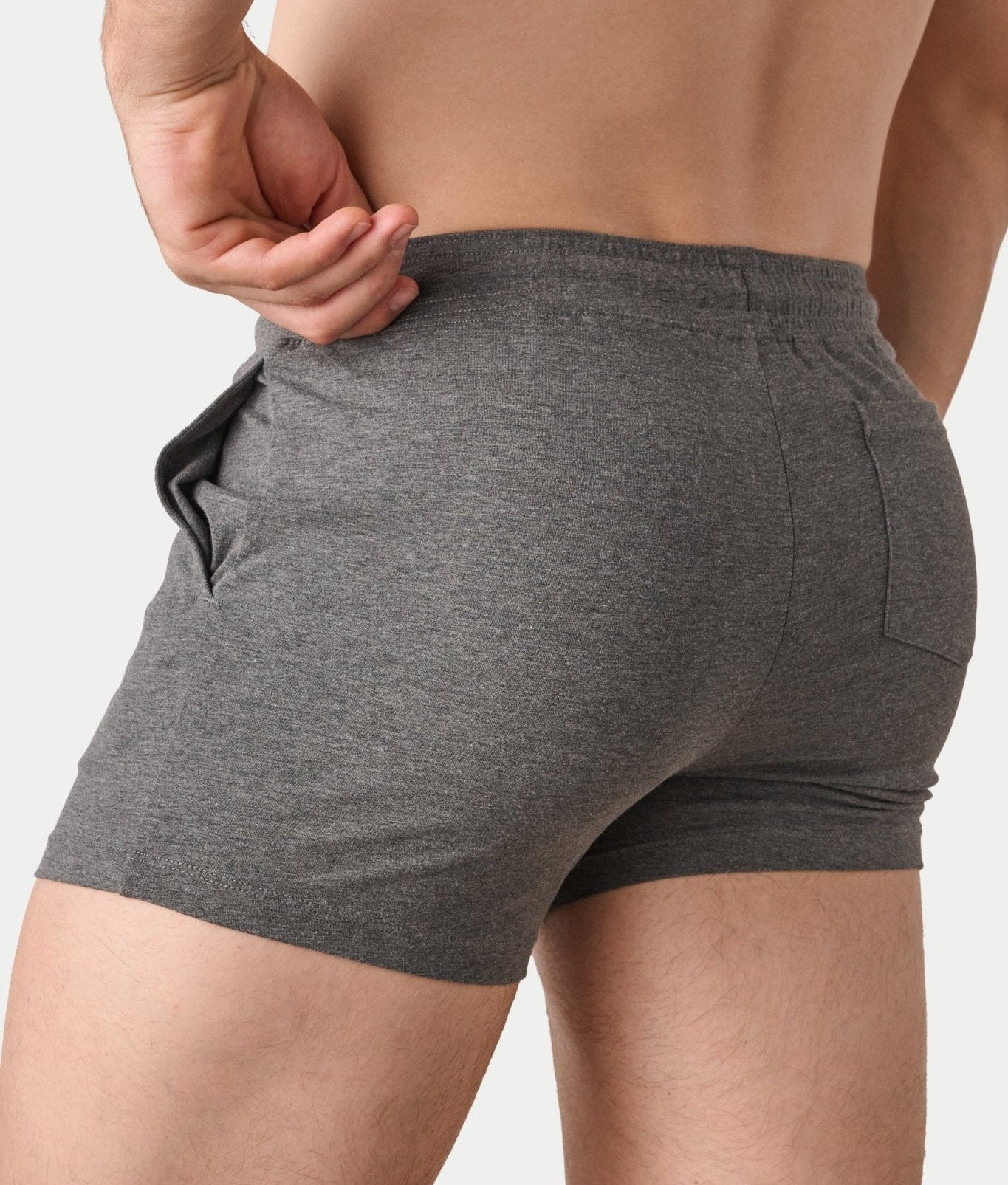 Awry Vers Short V2.1 Heather Gray — rear view highlighting flattering glute-enhancing cut and high inseam
