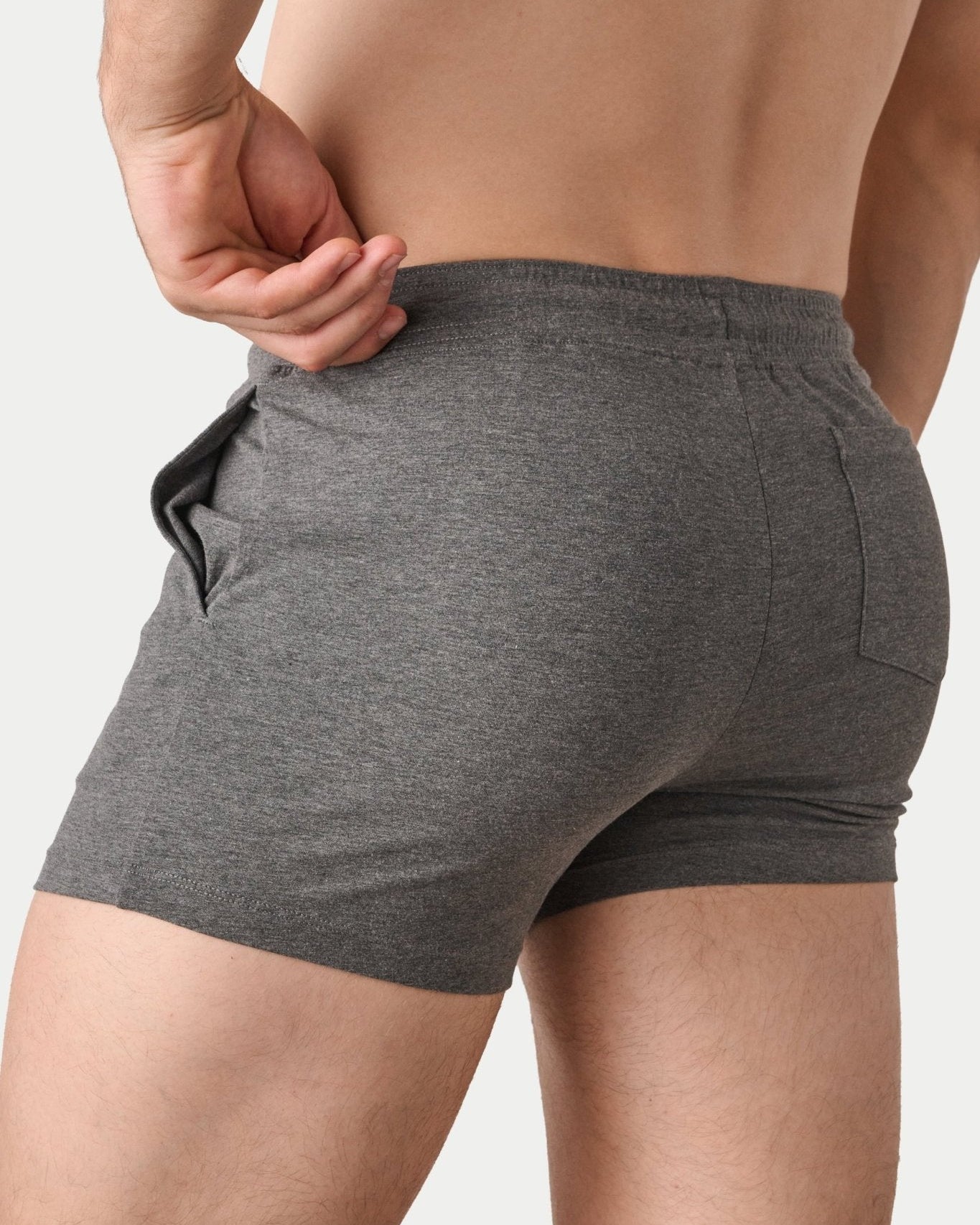 Awry Vers Short V2.1 Heather Gray — rear view highlighting flattering glute-enhancing cut and high inseam