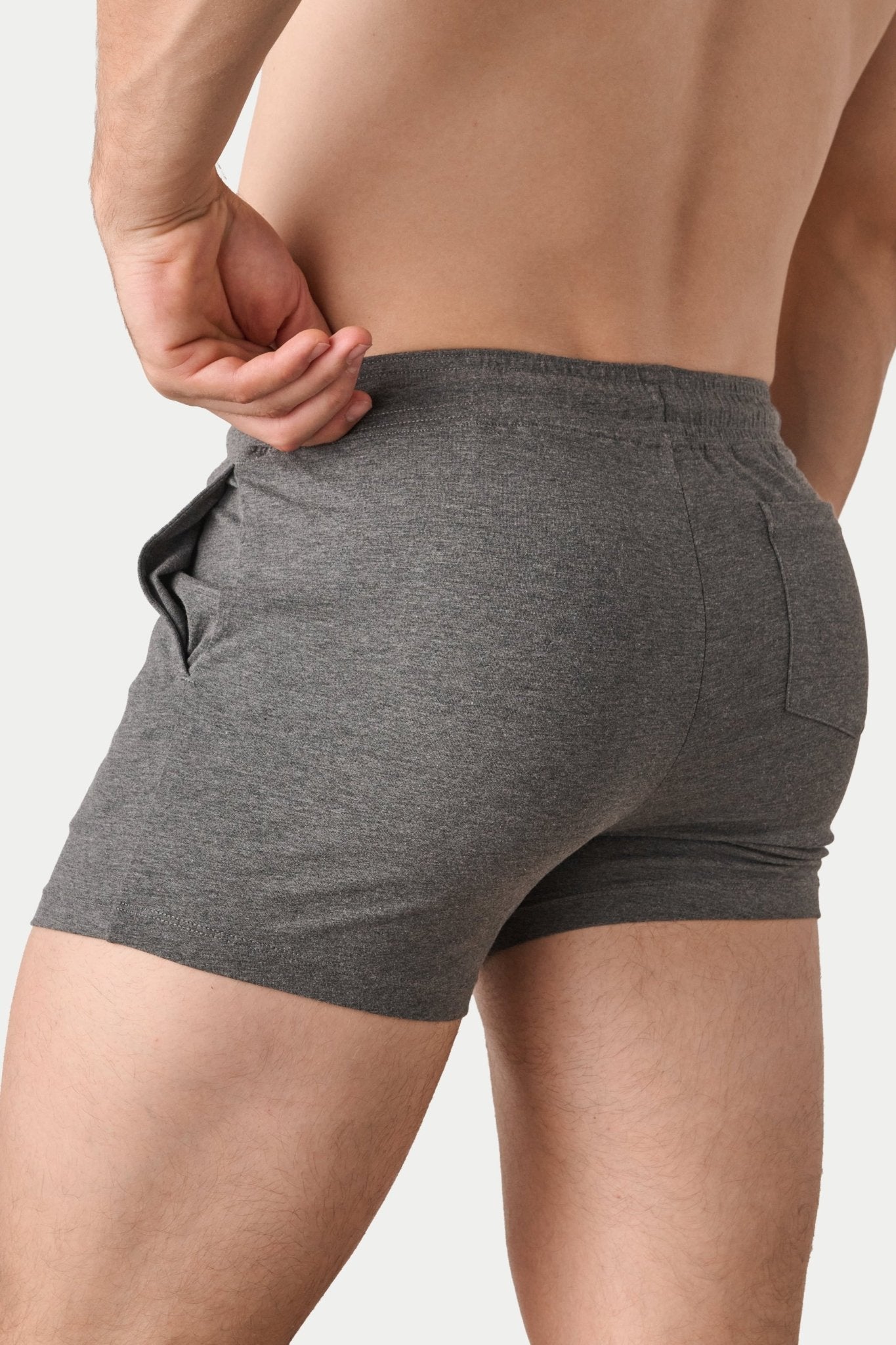 Awry Vers Short V2.1 Heather Gray — rear view highlighting flattering glute-enhancing cut and high inseam
