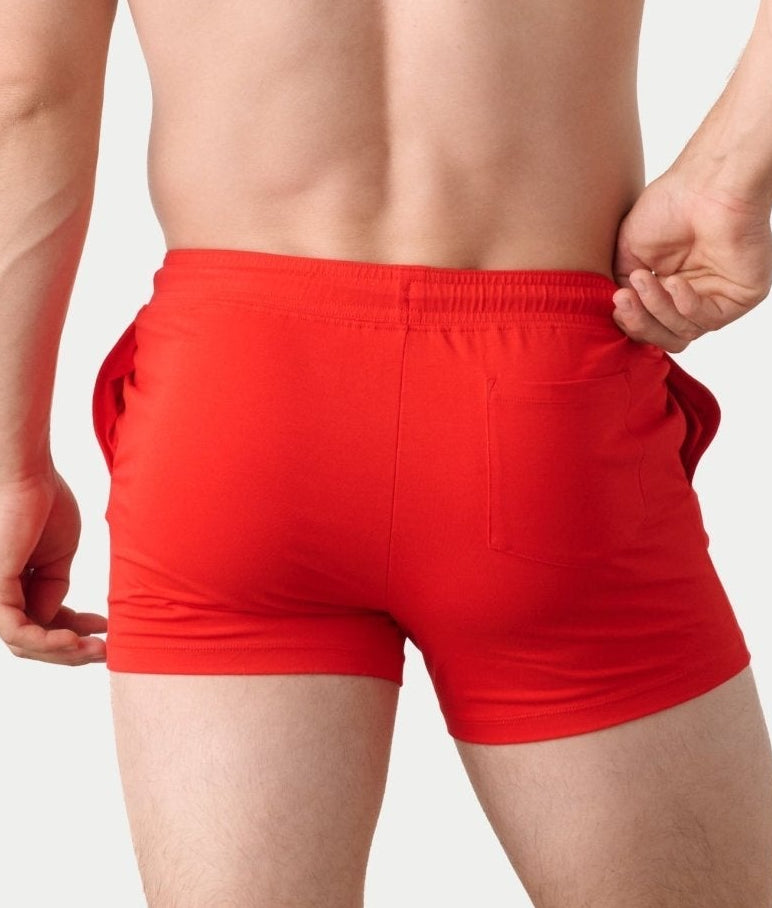 Awry Vers Short V2.1 Red — rear view highlighting flattering glute-enhancing cut and high inseam
