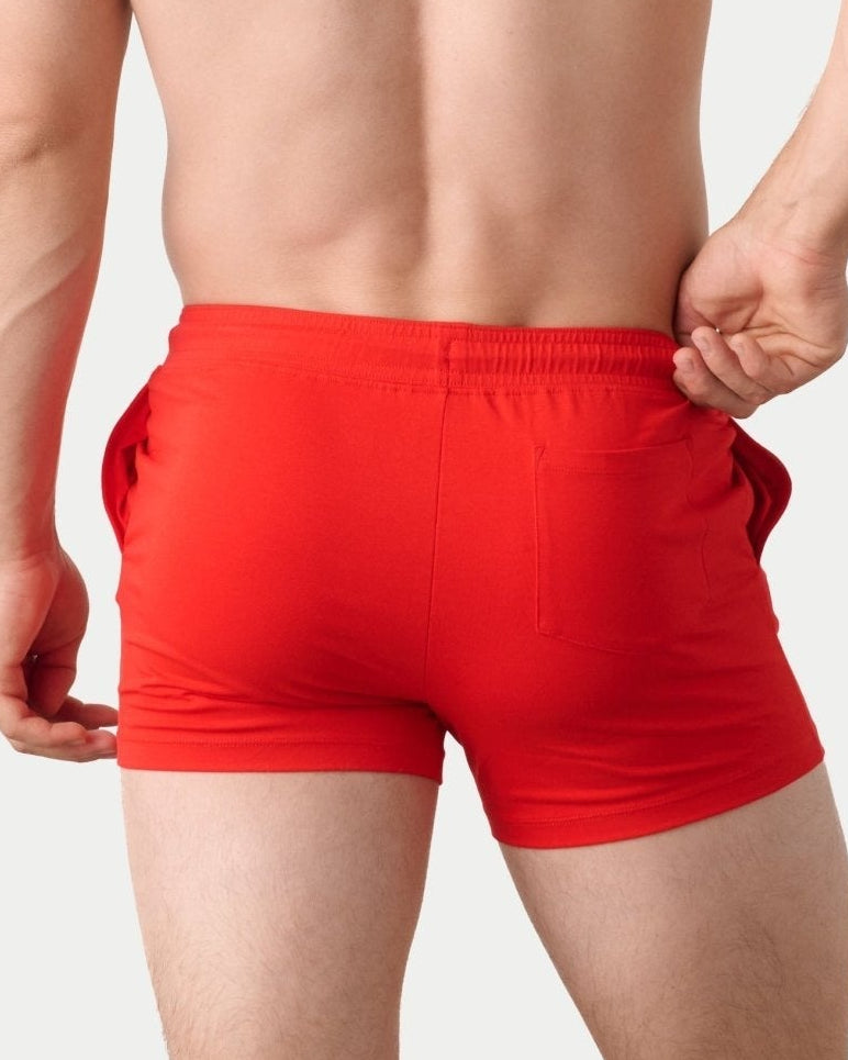 Awry Vers Short V2.1 Red — rear view highlighting flattering glute-enhancing cut and high inseam