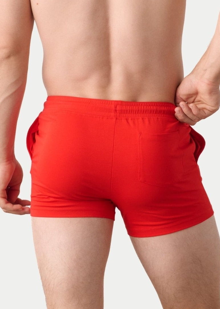 Awry Vers Short V2.1 Red — rear view highlighting flattering glute-enhancing cut and high inseam