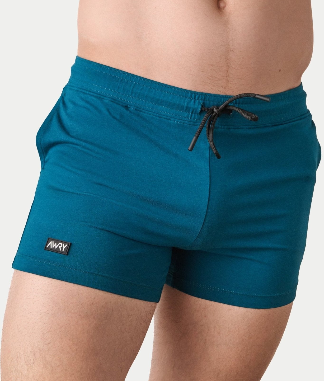 Awry Vers Short V2.1 Teal — men's bamboo athletic short, front view showing form-fitting 4-inch inseam