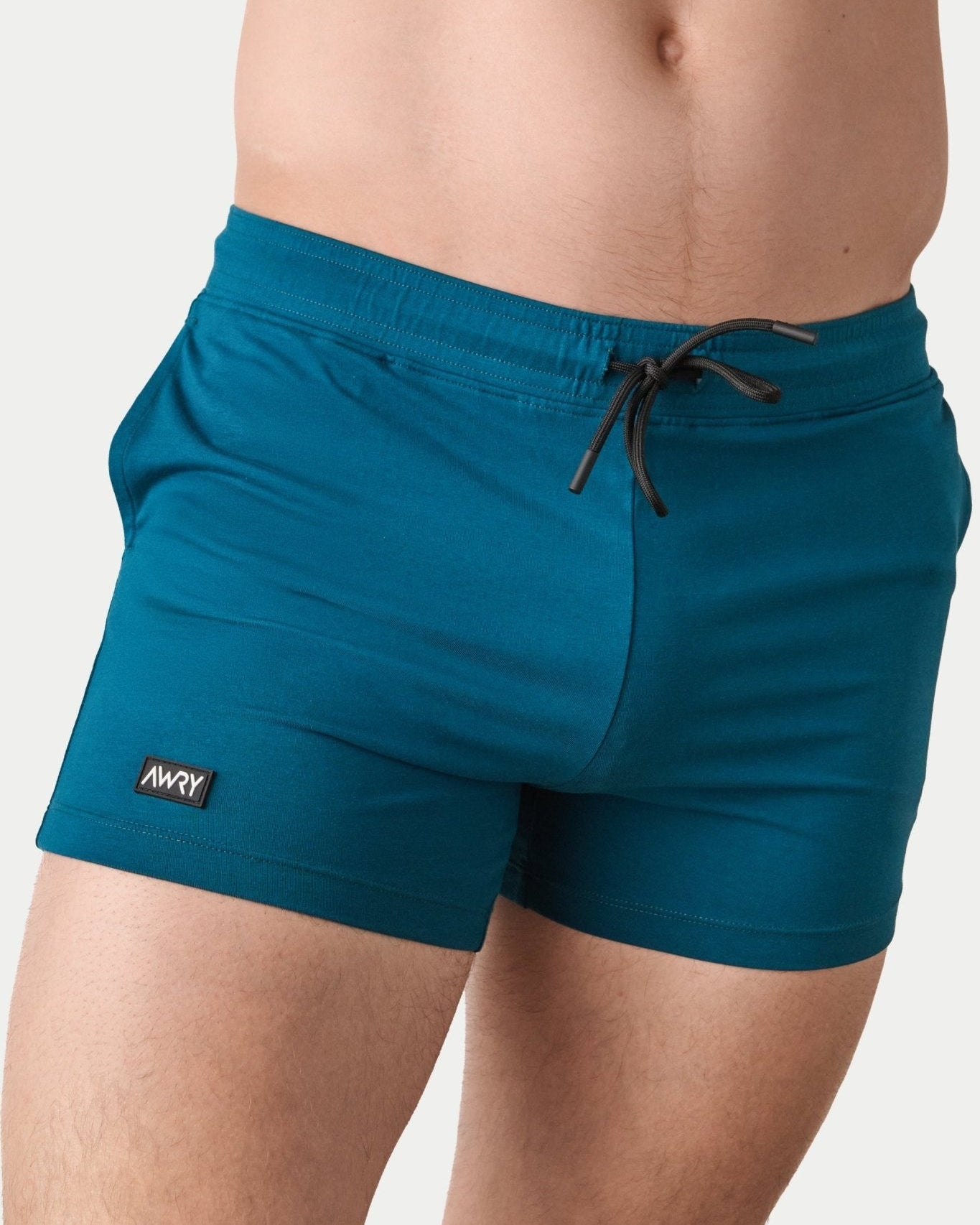 Awry Vers Short V2.1 Teal — men's bamboo athletic short, front view showing form-fitting 4-inch inseam