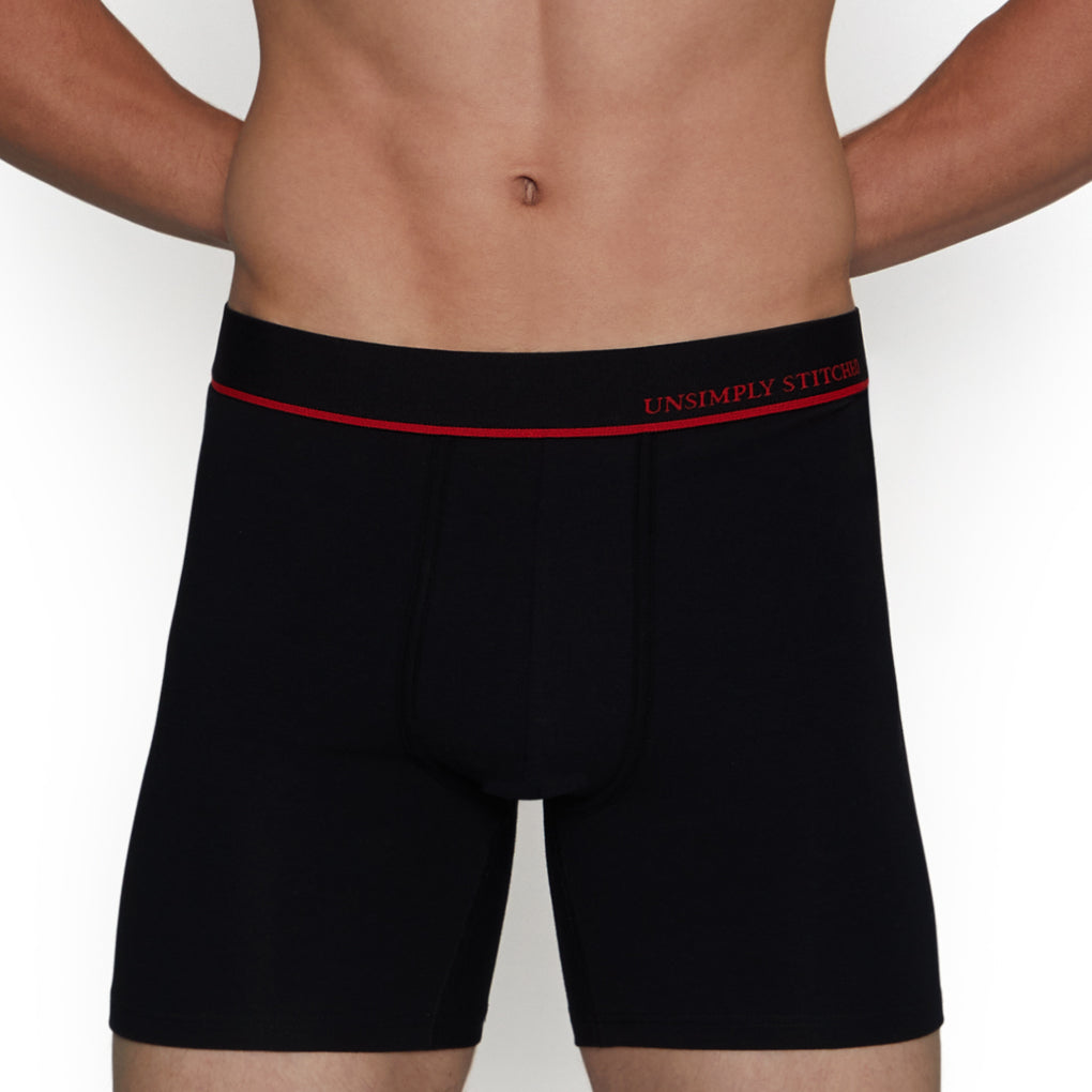 Unsimply Stitched Solid Boxer Brief Unsimply Stitched Solid Boxer Brief Black-red-stripe