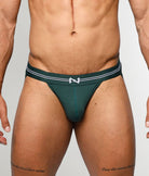 Nero New York Jockstrap Viridian Green — men's bamboo-cotton athletic jockstrap with contoured pouch, front view