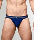 Nero New York Jockstrap Cerulean — men's bamboo-cotton athletic jockstrap with contoured pouch, front view
