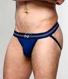 Nero New York Jockstrap Cerulean — men's bamboo-cotton athletic jockstrap, side view