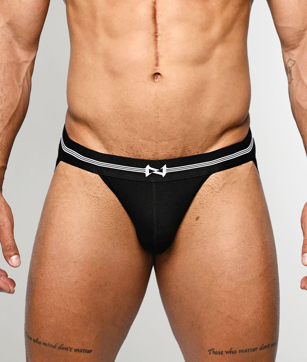 Nero New York Jockstrap Black — men's bamboo-cotton athletic jockstrap with contoured pouch, front view