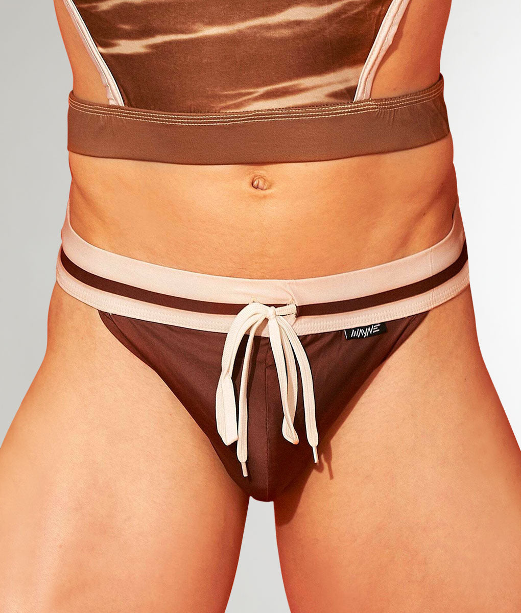 Wayne Chocolate Dip Speedo Cocoa Brown - men's low-rise square-cut swim brief, front view