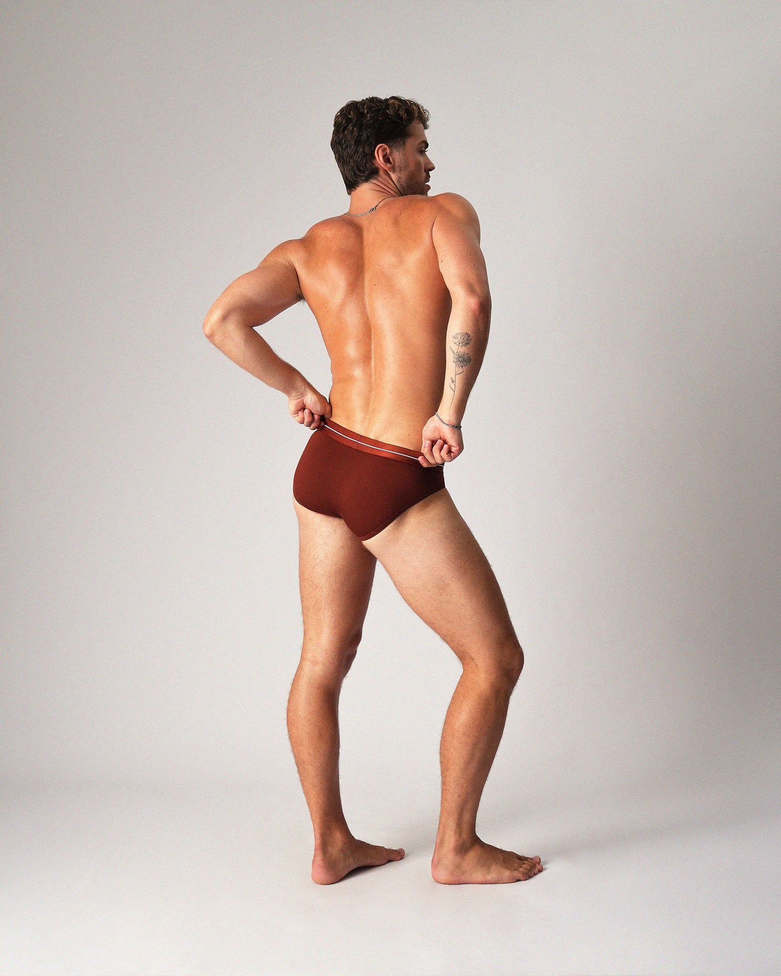 Teamm8 Icon Brief Cocoa - men's sculpted brief in warm brown, back view