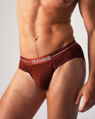 Teamm8 Icon Brief Cocoa - men's brief with contoured pouch and piping detail, front view