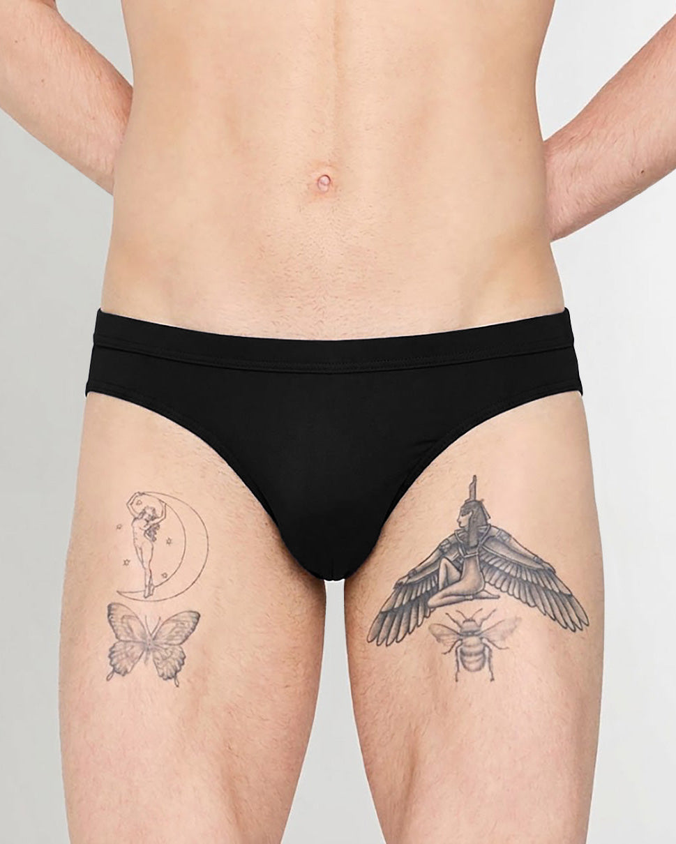 HOM Sea Life Swim Mini Brief Black - men's classic mini swim brief, front view