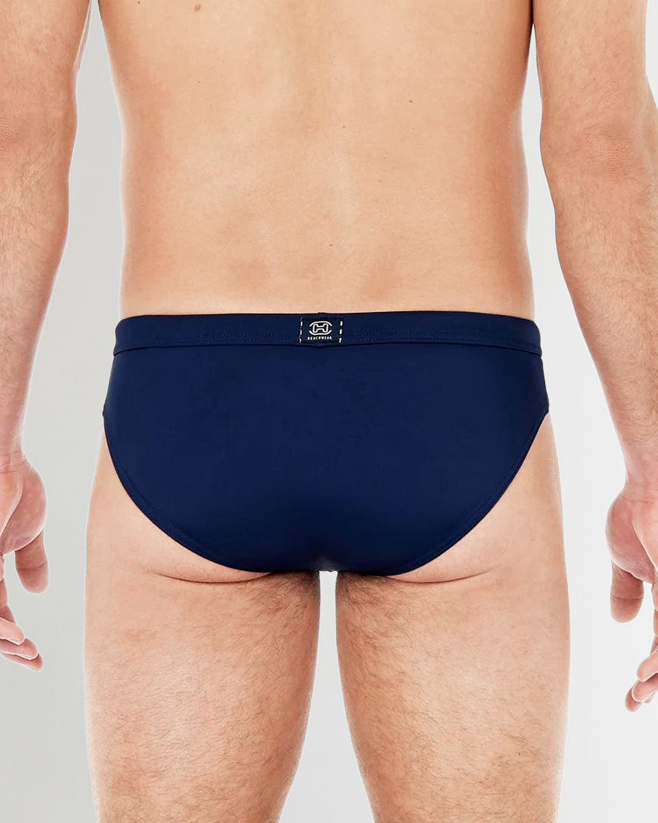 HOM Sea Life Swim Mini Brief Navy - men's quick-dry swim brief, back view