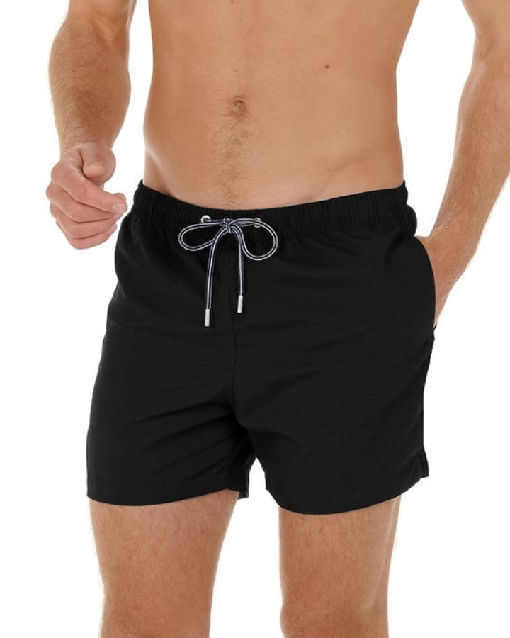 HOM Sea Life Beach Boxer Black - men's board shorts front view