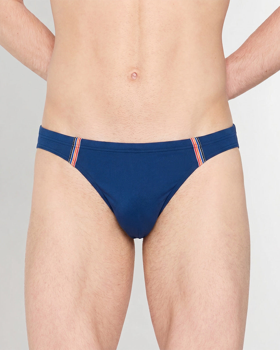 HOM Nautical Cup Swim Micro Brief Navy - men's preppy micro swim brief, front view