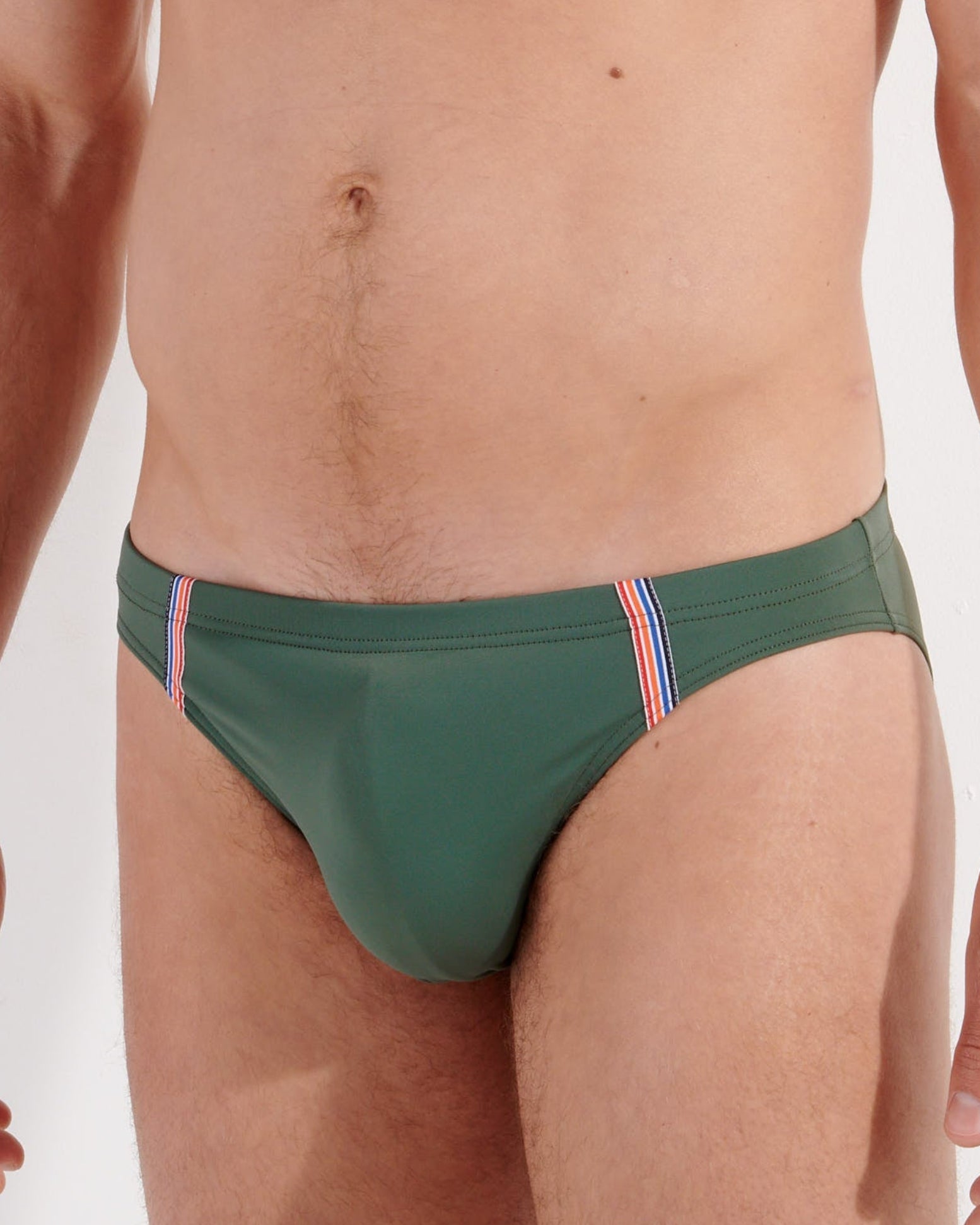 HOM Nautical Cup Swim Micro Brief Khaki Green - men's micro-cut swim brief, side view