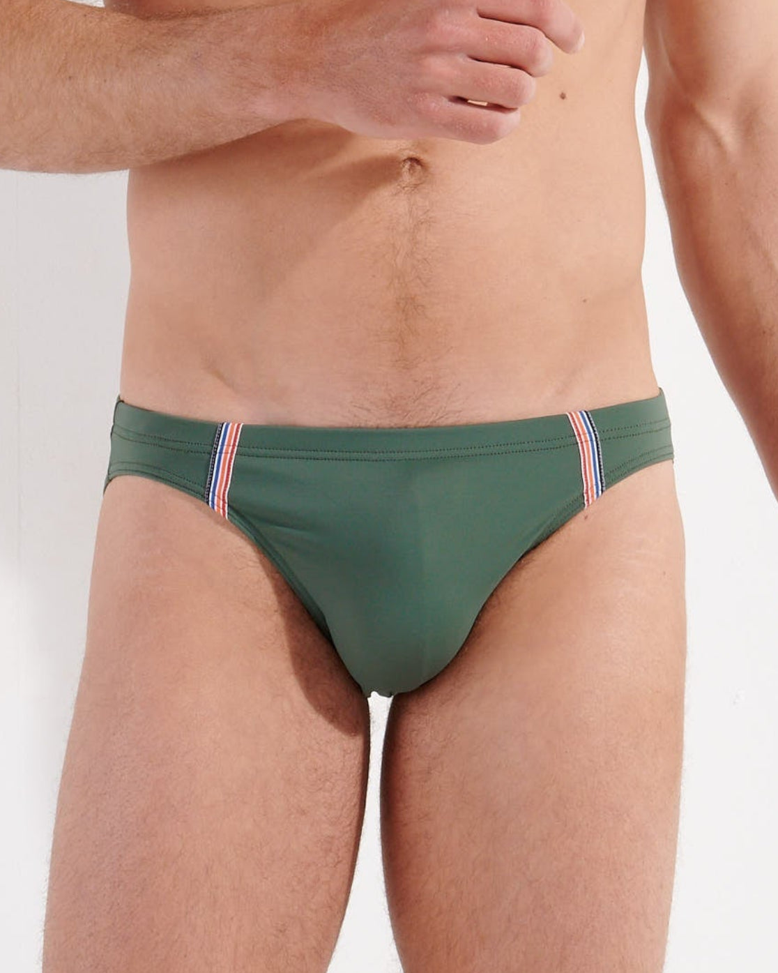 HOM Nautical Cup Swim Micro Brief Khaki Green - men's preppy micro swim brief, front view