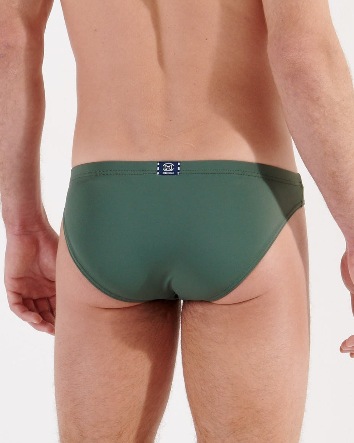 HOM Nautical Cup Swim Micro Brief Khaki Green - men's preppy swim brief, back view