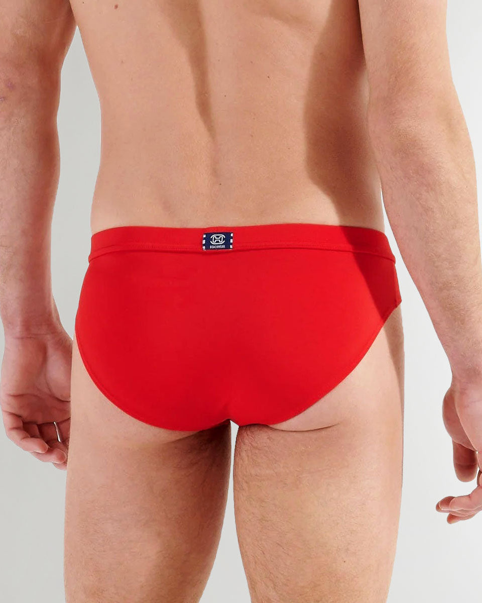 HOM Nautical Cup Swim Mini Brief Red - men's preppy swim brief, back view