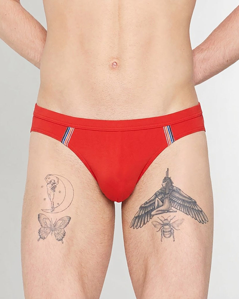 HOM Nautical Cup Swim Mini Brief Red - men's preppy mini swim brief, front view