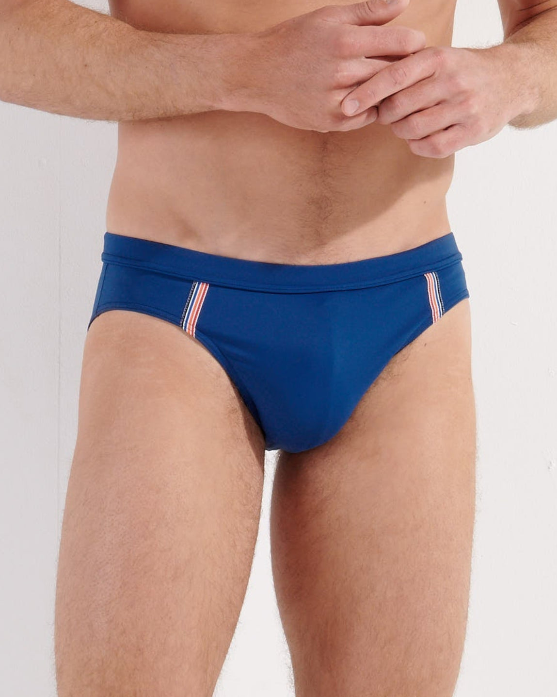 HOM Nautical Cup Swim Mini Brief Navy - men's preppy mini swim brief, front view