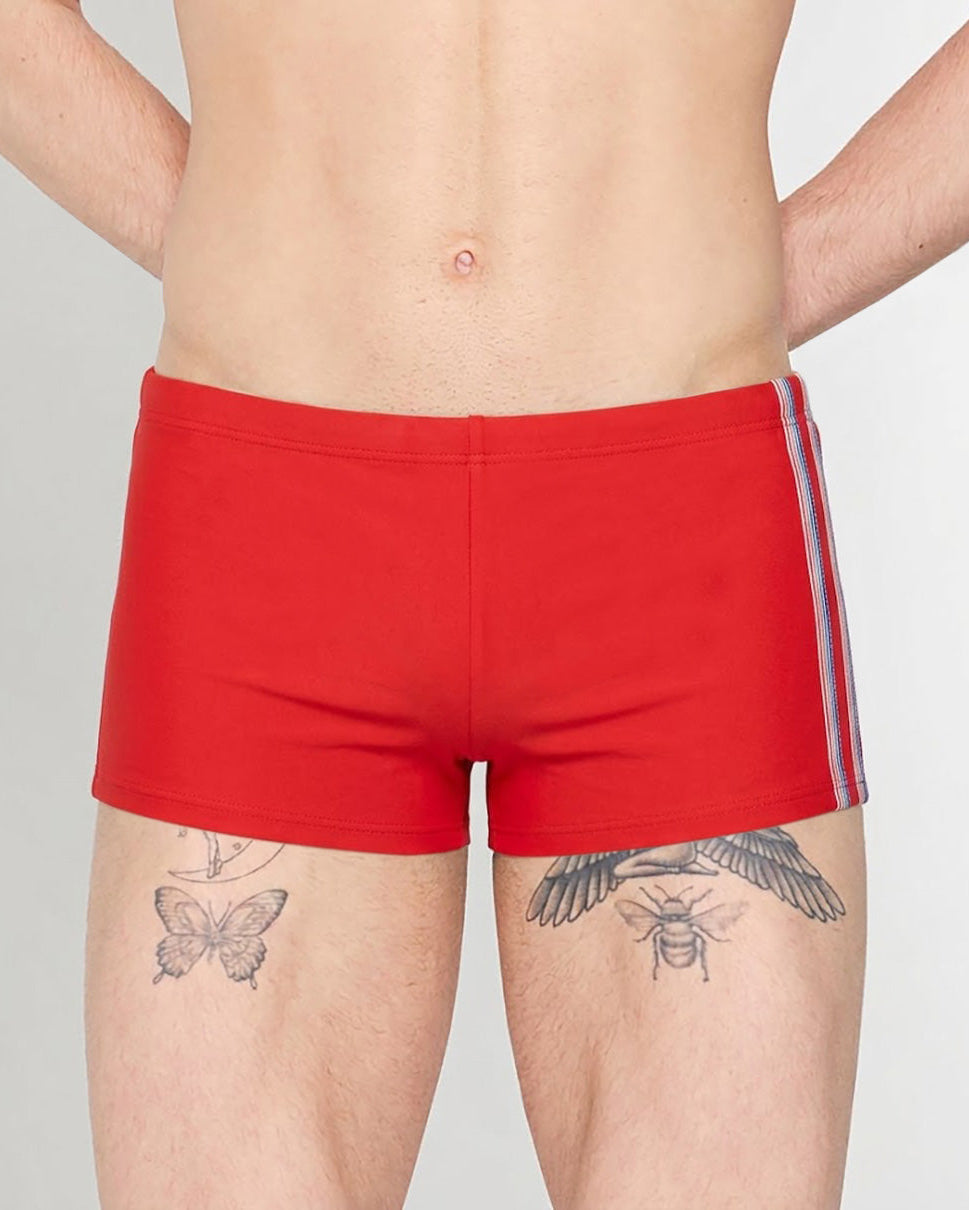HOM Nautical Cup Swim Trunk Red - men's preppy swim trunk front view