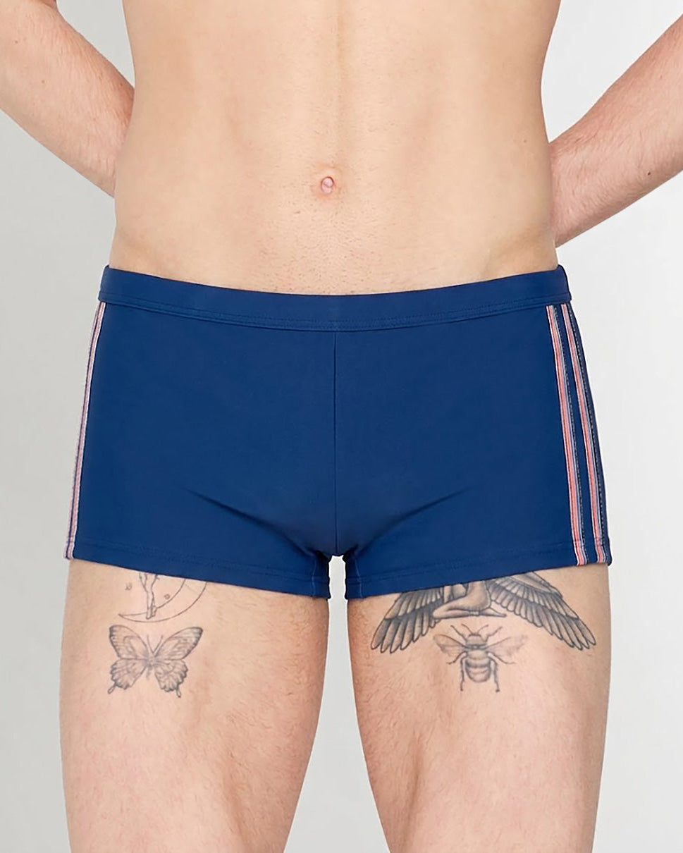 HOM Nautical Cup Swim Trunk Navy - men's preppy swim trunk front view