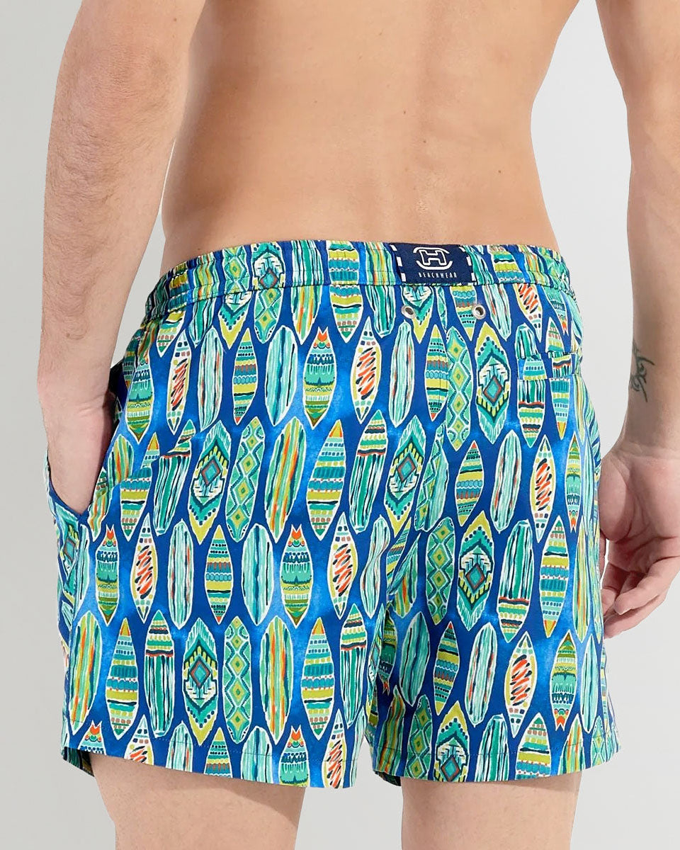 HOM Marbella Beach Boxer Blue Print - men's board shorts back view