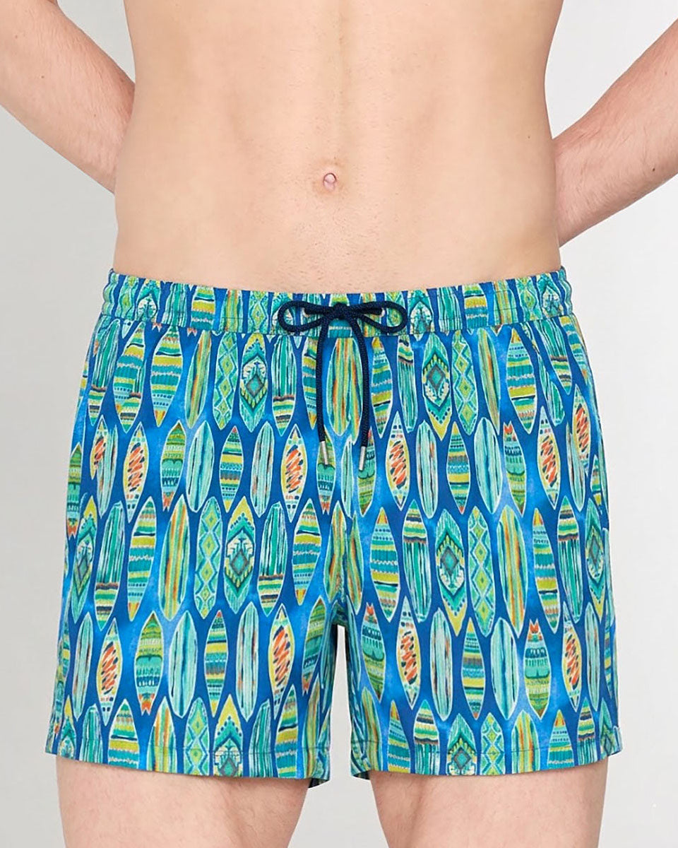 HOM Marbella Beach Boxer Blue Print - men's board shorts front view