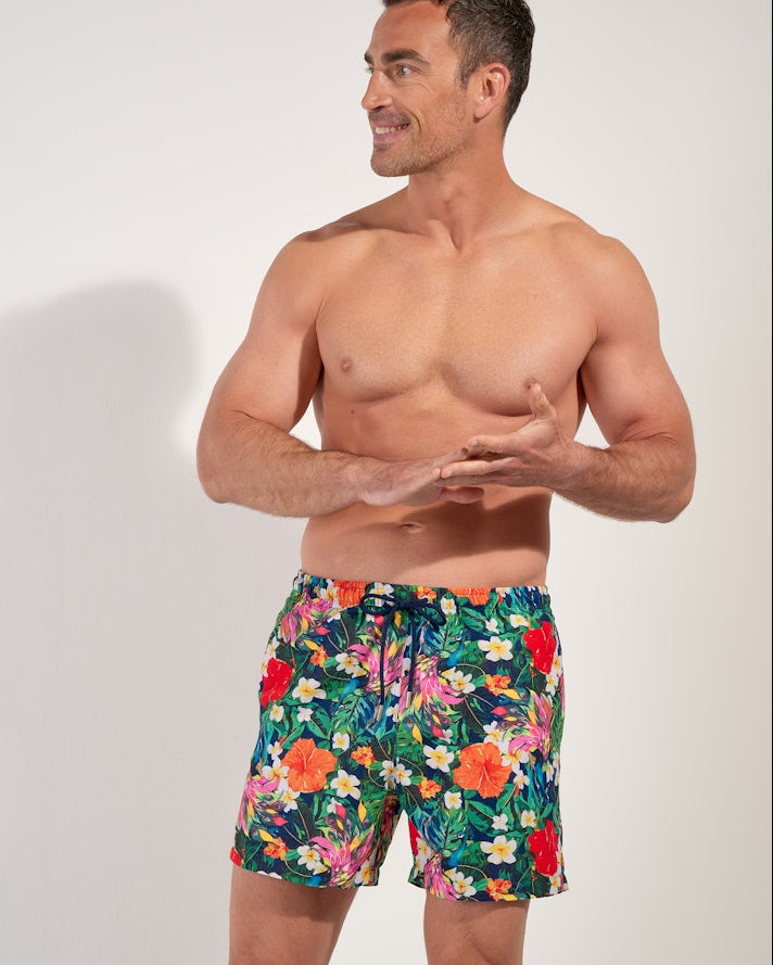 HOM Peacock Beach Boxer Multico Print - men's board shorts side view
