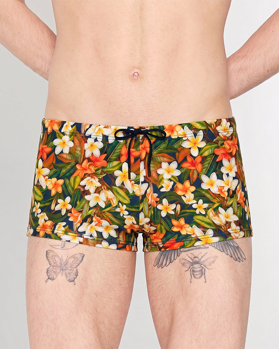 HOM Etna Swim Short Navy Print - men's designer swim trunk front view