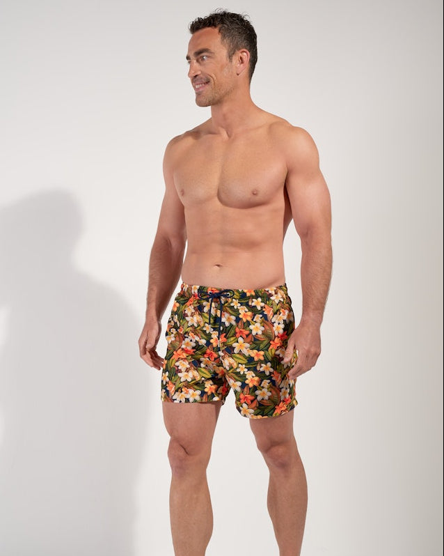 HOM Etna Beach Boxer Navy Print - men's board shorts lifestyle beach view