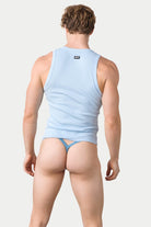 Awry Ribbed Tank Sky Blue — men's fitted ribbed tank top, back view
