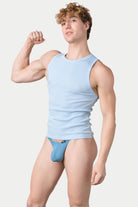Awry Ribbed Tank Sky Blue — men's cropped ribbed tank top, front view