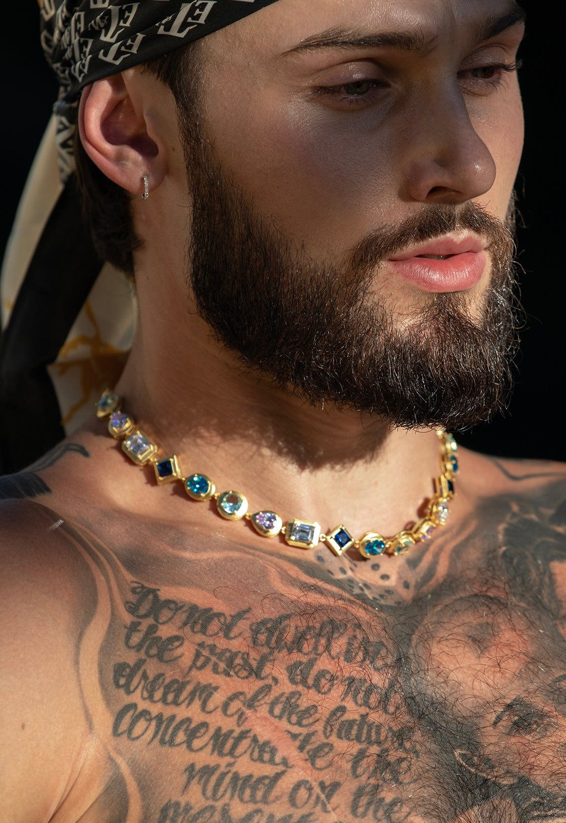 Etalon Prince Gemstone Choker - men's gemstone choker worn on model, styled view