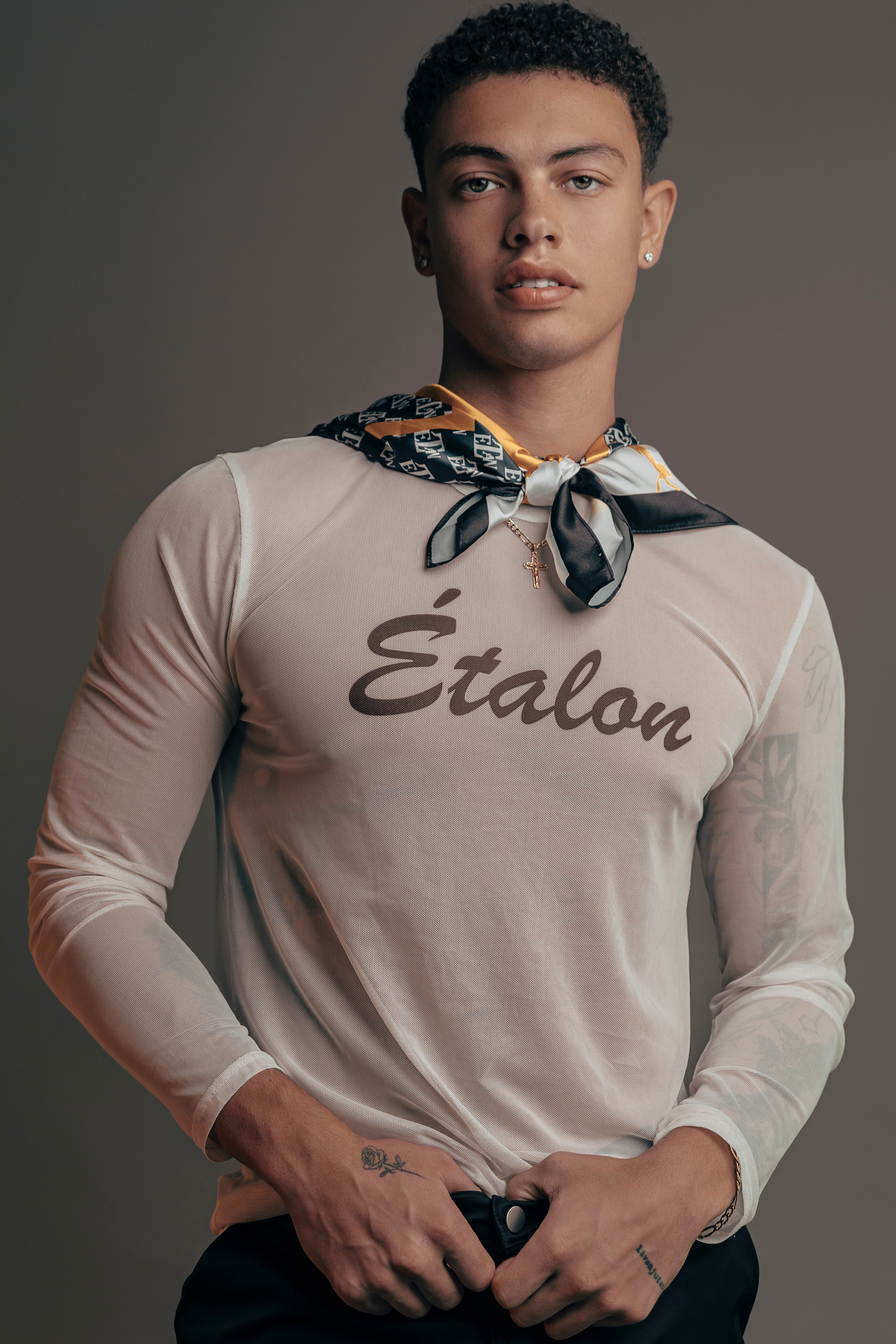 Etalon Signature Mesh Long Sleeve White - men's mesh shirt, detail view