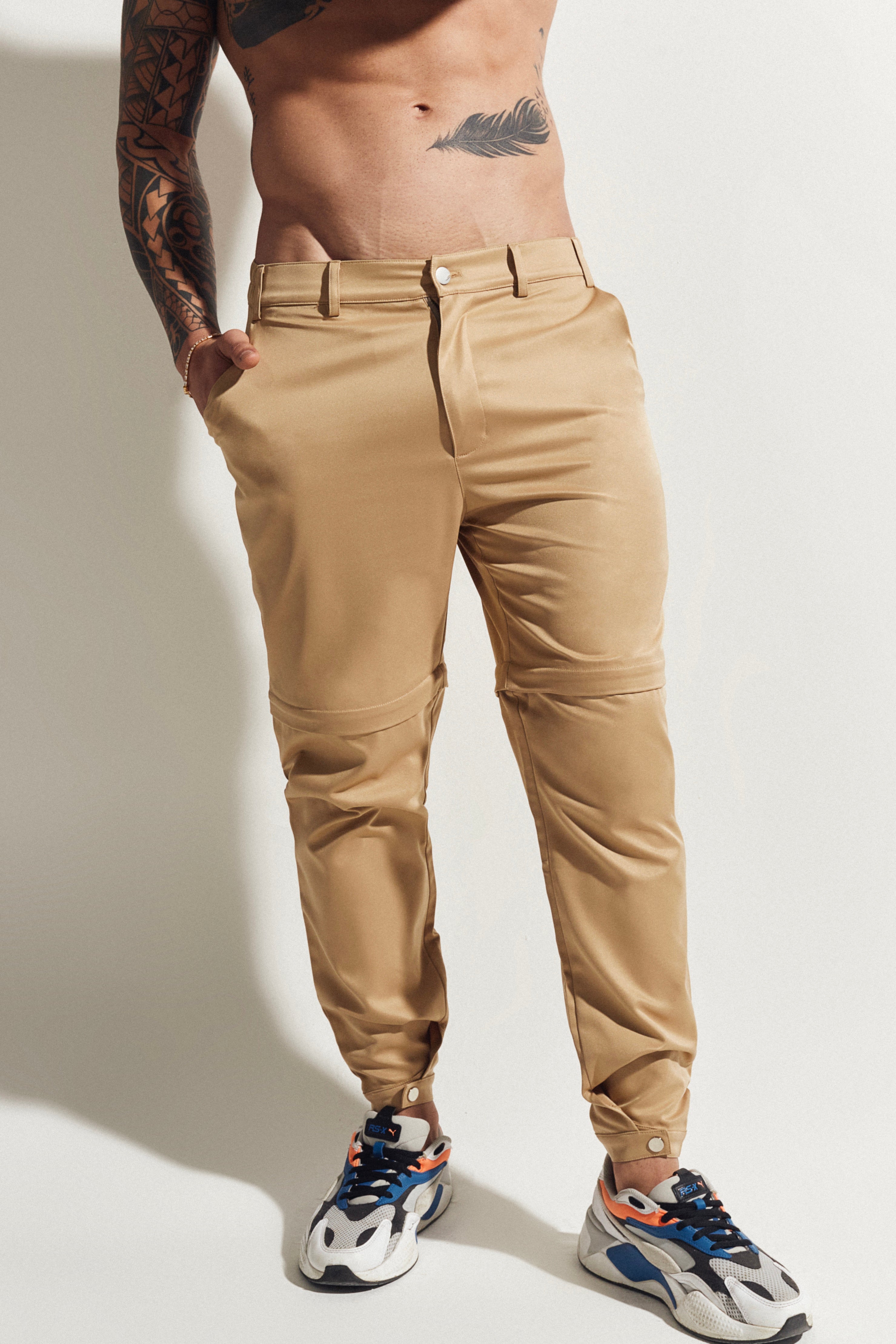 Etalon Convertible Trouser/Short - men's khaki convertible joggers, front view