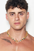 Etalon Prince Gemstone Choker - close-up of zirconia stones on brushed gold-plated brass