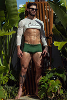 Étalon Olive Swim Sunga - men's swimwear stretch-blend fabric close-up