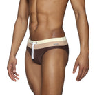 Parke & Ronen Coffee Meridian Swim Brief - men's low-rise swim brief in coffee, side view