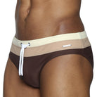 Parke & Ronen Coffee Meridian Swim Brief - men's low-rise swim brief in coffee, detail view