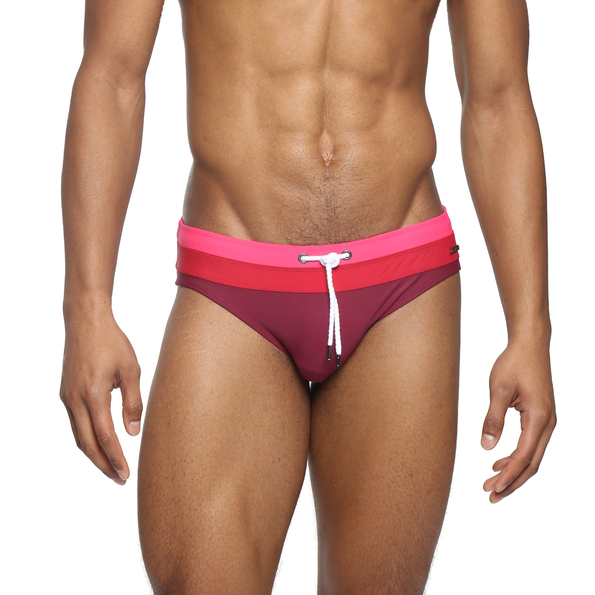 Parke & Ronen Garnet Meridian Swim Brief - men's low-rise swim brief in garnet, front view