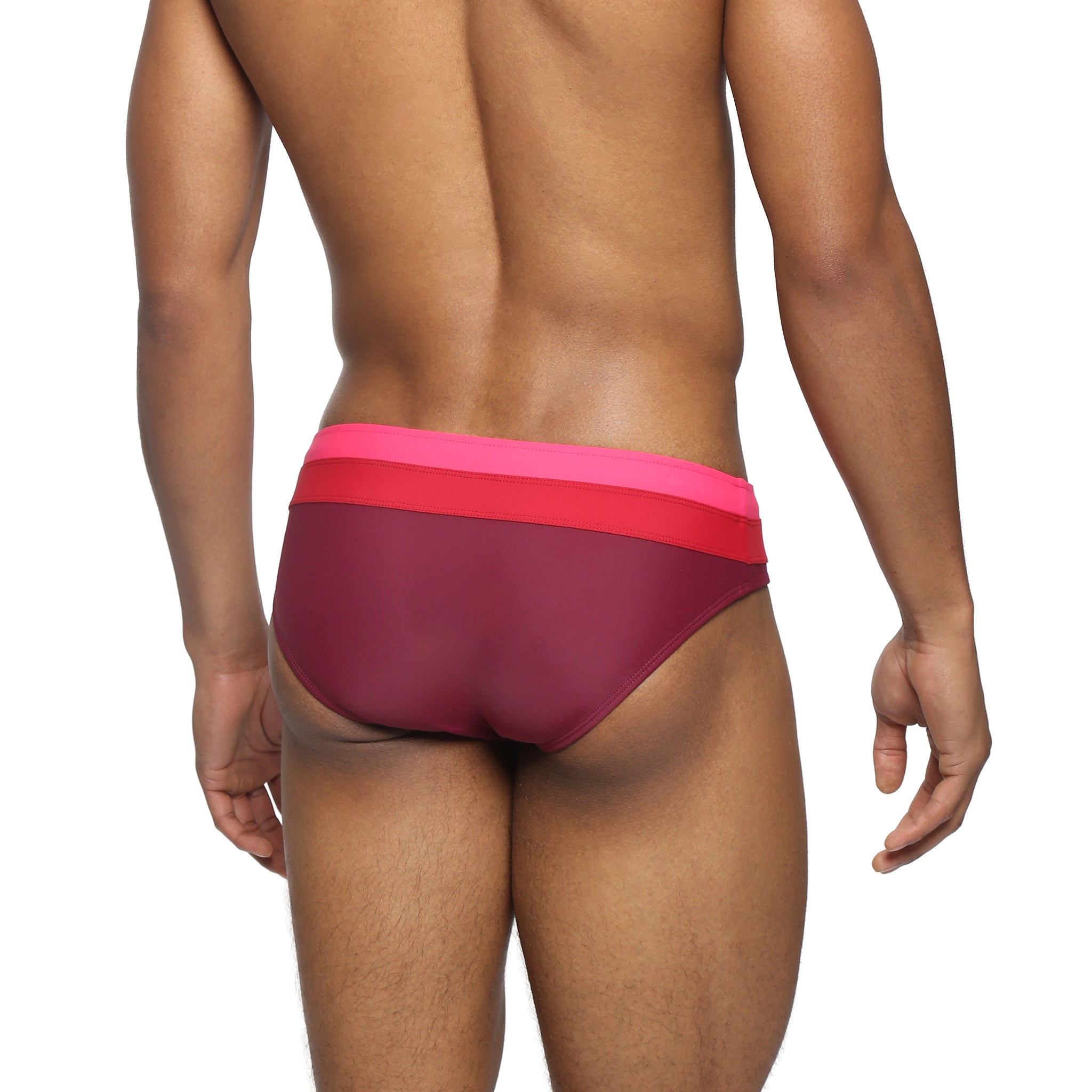 Parke & Ronen Garnet Meridian Swim Brief - men's low-rise swim brief in garnet, back view