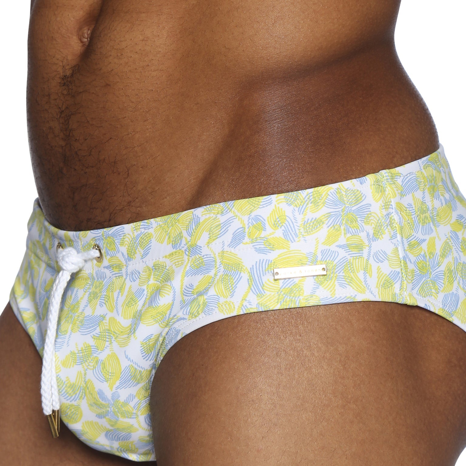 Parke & Ronen Lemon Havana Leaf Meridian Bikini - mens swim briefs details