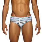 Parke & Ronen Horizon Stripe Blue Meridian Bikini - mens swim briefs front view