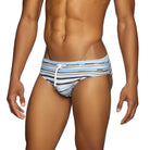 Parke & Ronen Horizon Stripe Blue Meridian Bikini - mens swim briefs side view